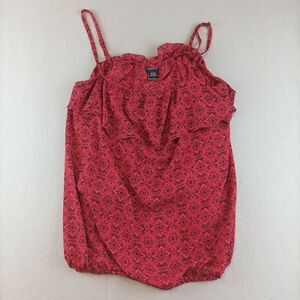 Torrid Women’s Cami Tank Top Size 2 Red Black Tile Print Georgette Ruffle